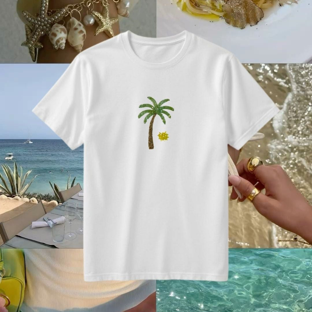 Sundazed Palm Tree Beaded Top/Tee