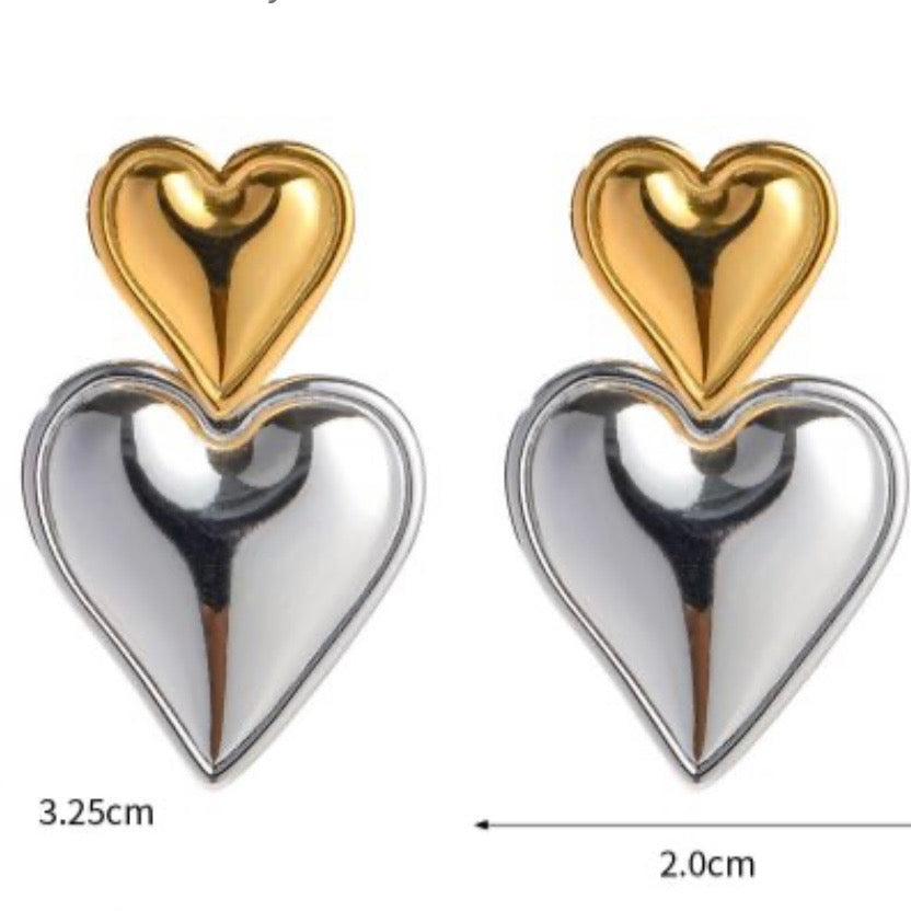 Dual tone Heart Earrings