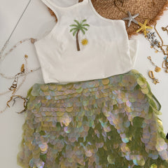 Sundazed Palm Tree Beaded Tee