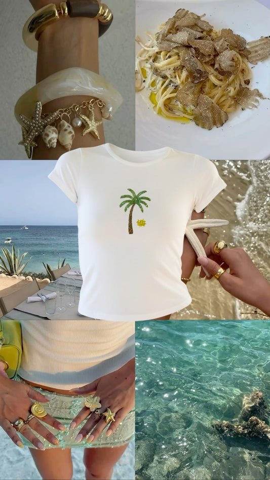 Sundazed Palm Tree Beaded Top/Tee