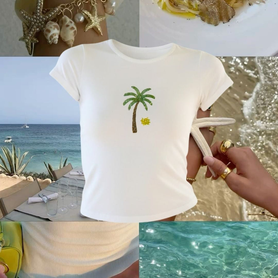 Sundazed Palm Tree Beaded Tee