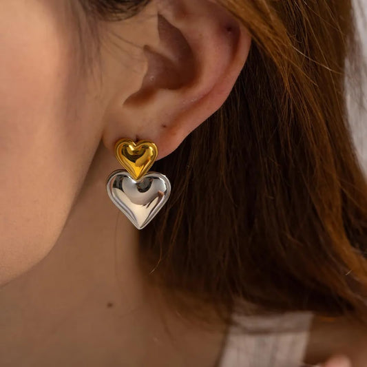Dual tone Heart Earrings
