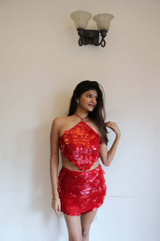 Fiery- Red Sequin Top