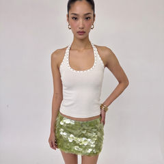Green hand embroidered sequin skirt 